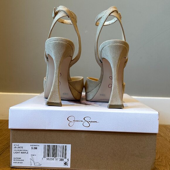 Jessica Simpson Jixte Sculptural Ankle-Wrap Platform Heels (Light Maple) - Picture 15 of 16